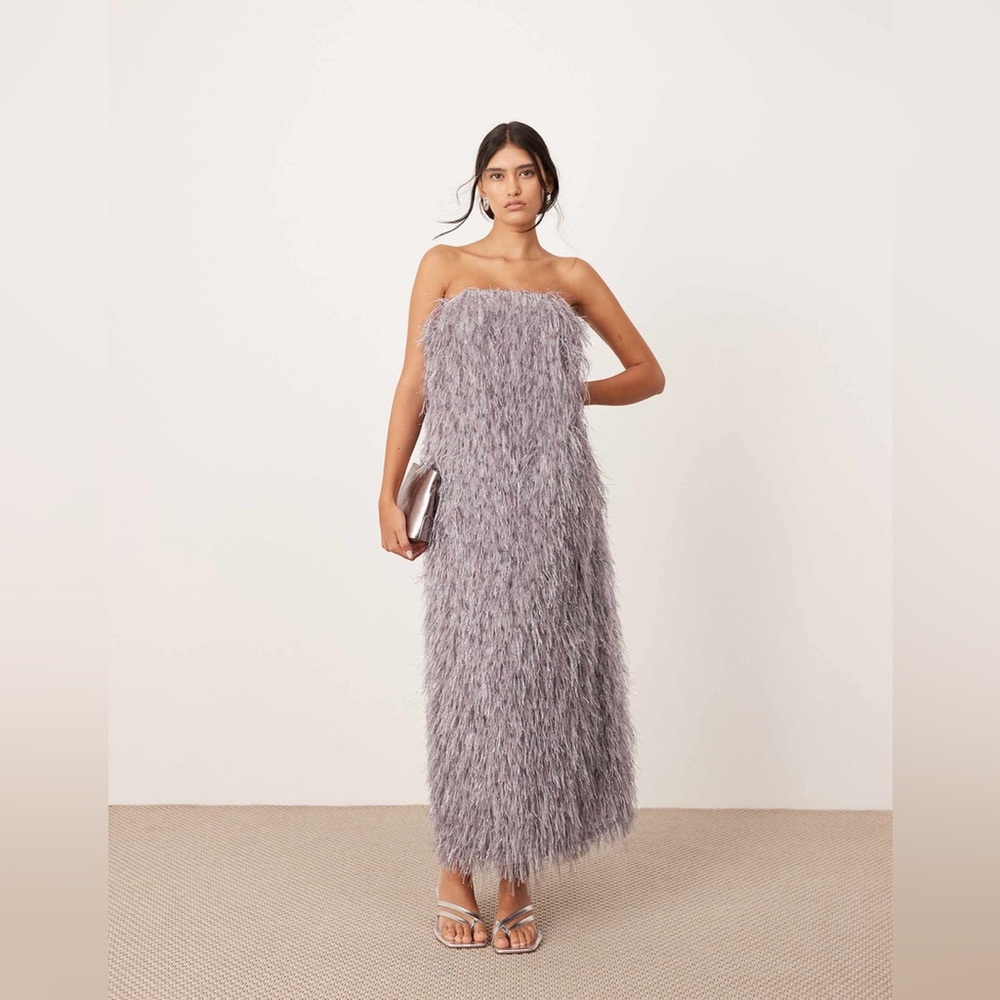 Nwt ASOS EDITION textured metallic corseted bandeau maxi dress in dove gray